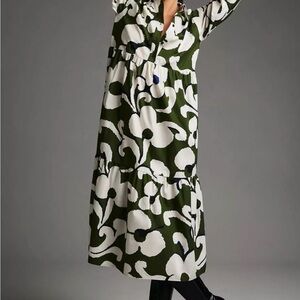 Maeve Green and White Floral Long Sleeve Dress